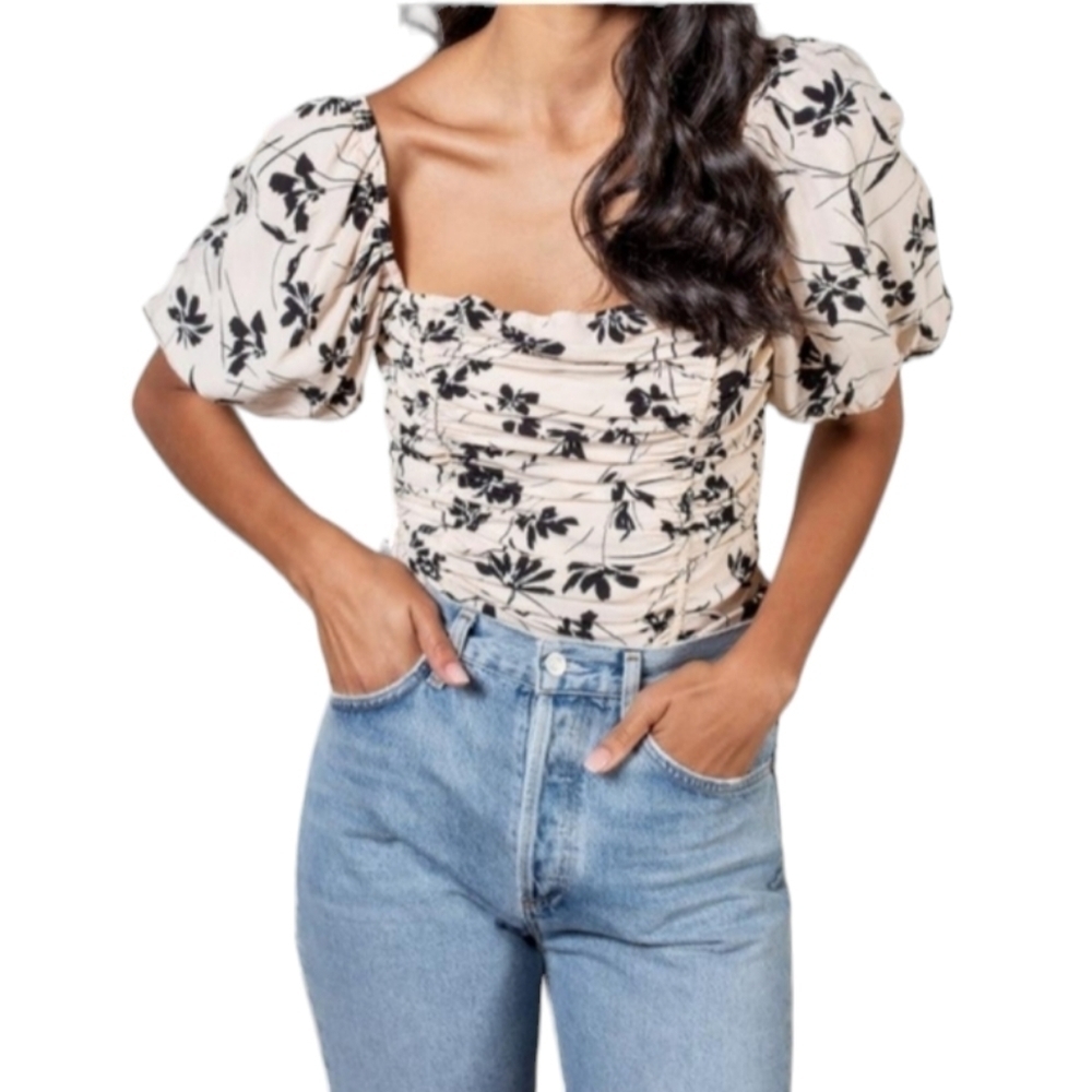 ASTR The Label Florian Square Neck‎ Puff Sleeve Top S